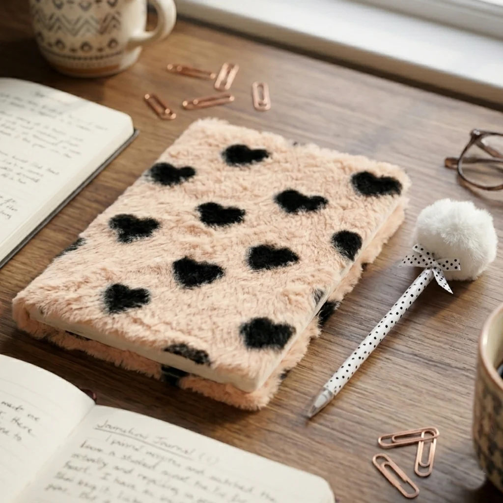 Diary Notebook Set with Pom-Pom Pen - Image 2