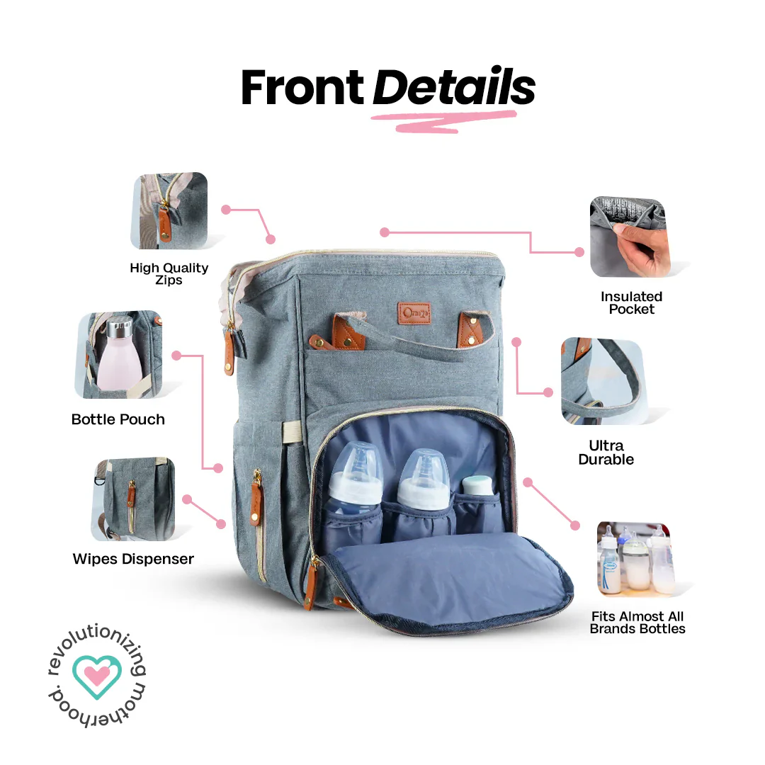ORNAVO DIAPER BAG PINK & GREY - Image 3