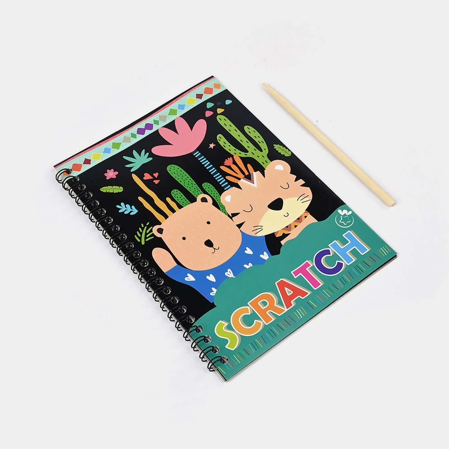 Rainbow Scratch Notepad – Bear, Tiger & Cactus Design - Image 3