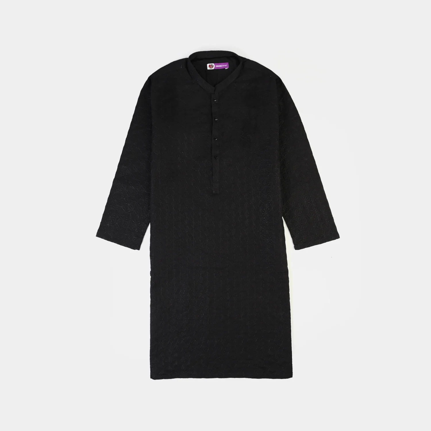 Teens Boys Cotton Poplin Kurta (Chicken Kari)-BLACK - Image 3