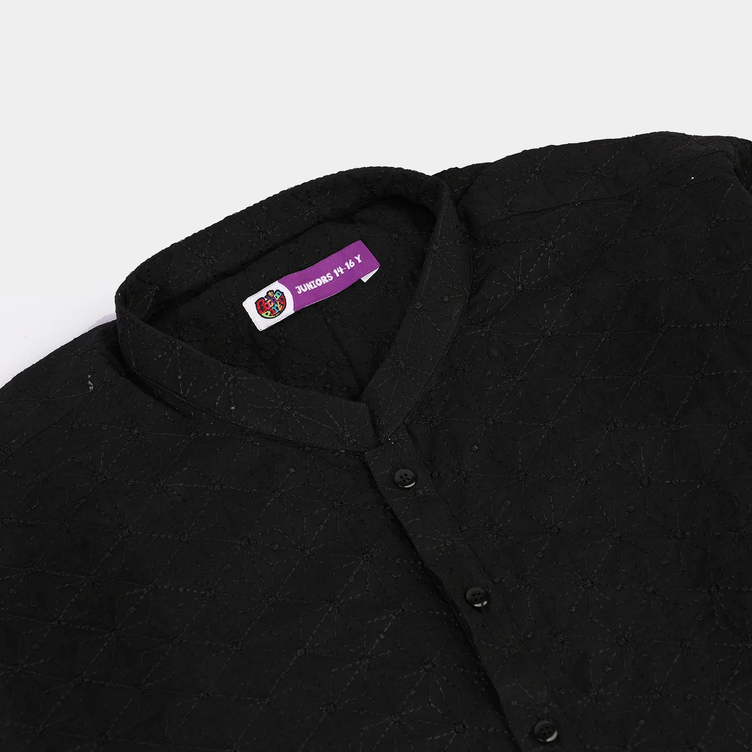 Teens Boys Cotton Poplin Kurta (Chicken Kari)-BLACK - Image 4