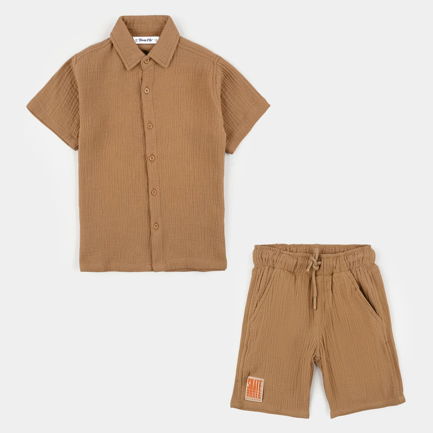 Teens Boys Gauze Woven Suit Skate - Brown - Image 3