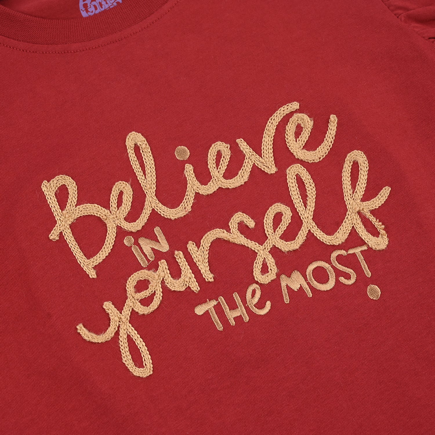 Teens Girls Cotton Jersey T-Shirt Believe in yourself-RED - Image 2