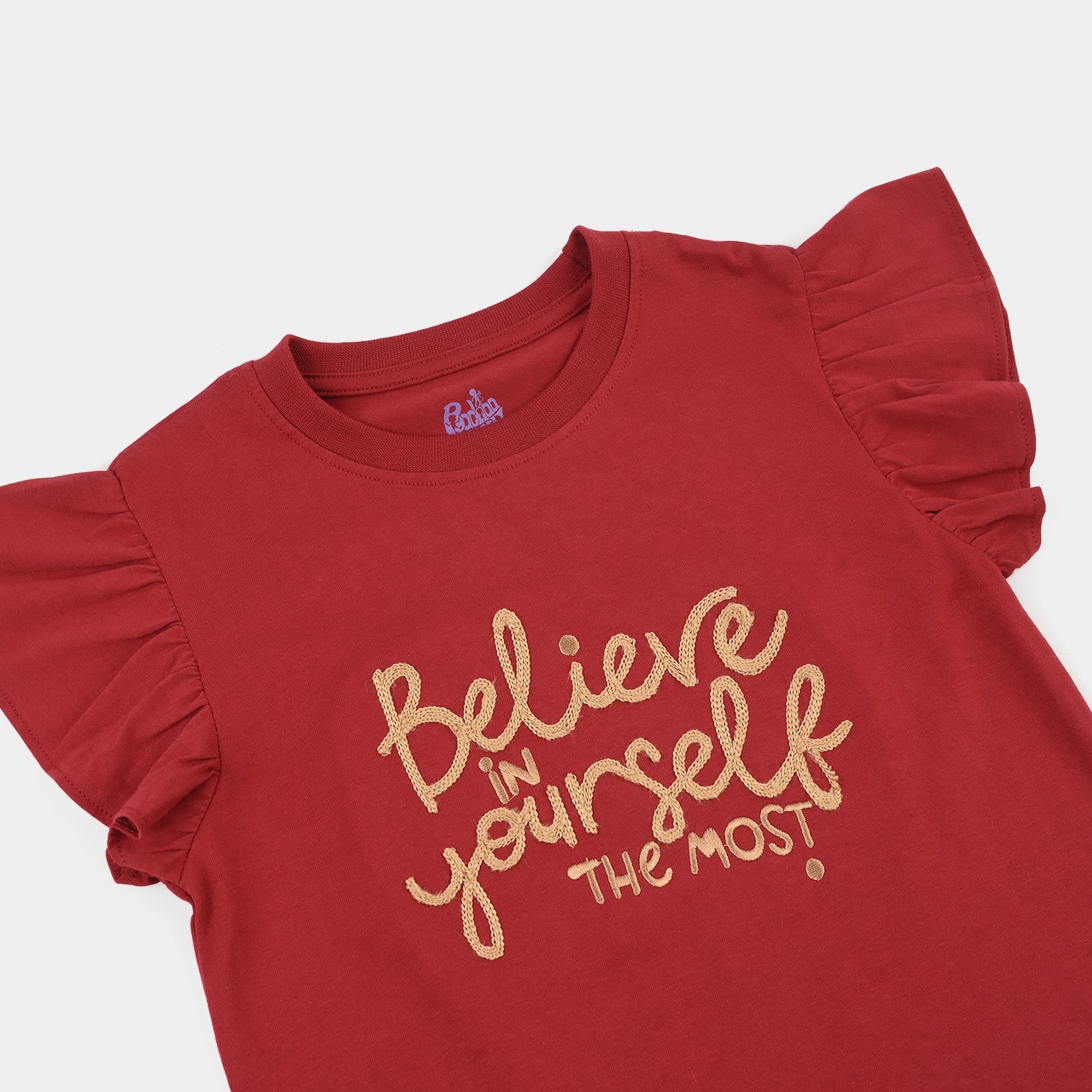 Teens Girls Cotton Jersey T-Shirt Believe in yourself-RED - Image 3