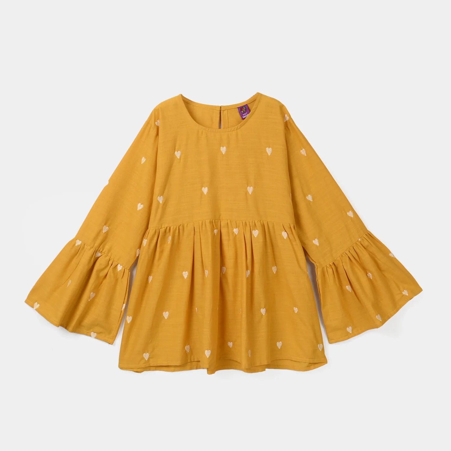Girls Cotton Slub Embroidered Co-Ord Set - Mustard - Image 5