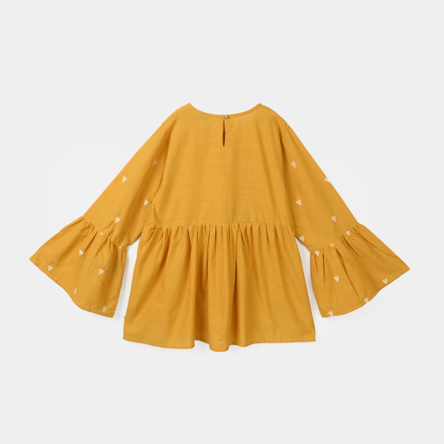 Girls Cotton Slub Embroidered Co-Ord Set - Mustard - Image 7