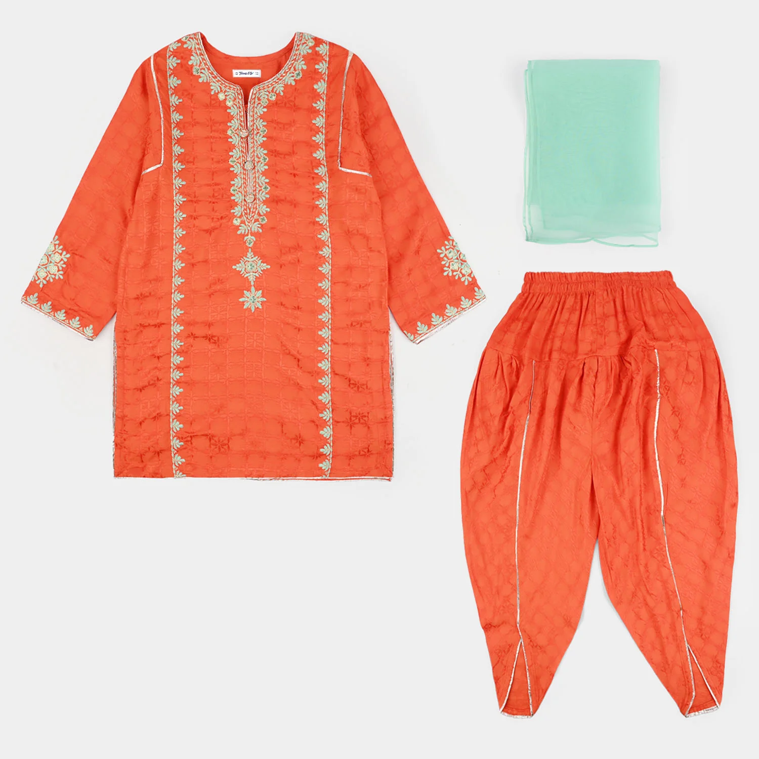 Teens Girls Jacquard 3 Pcs Raqs - Rust
