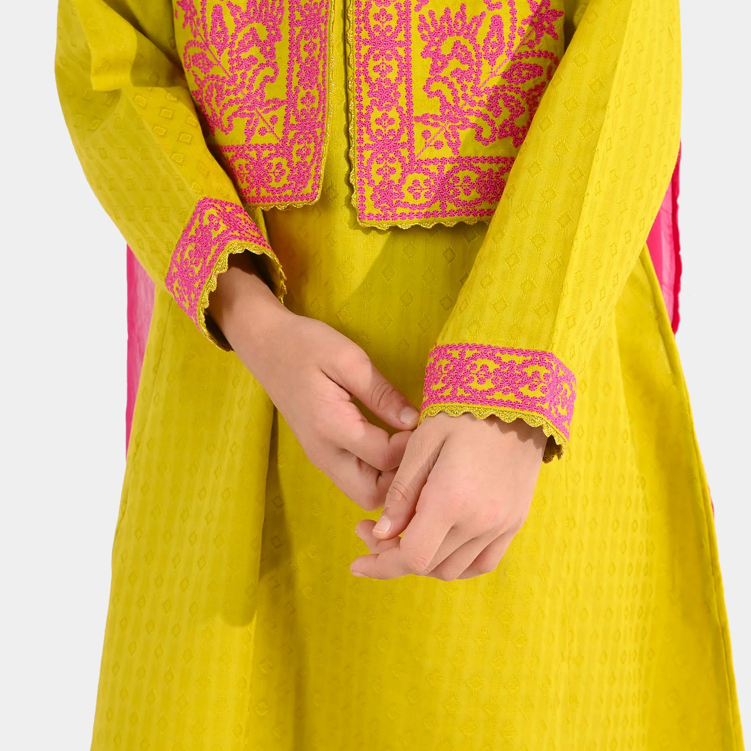 Girls Jacquard 3-Piece Suit (Khushyia) - Olive - Image 2