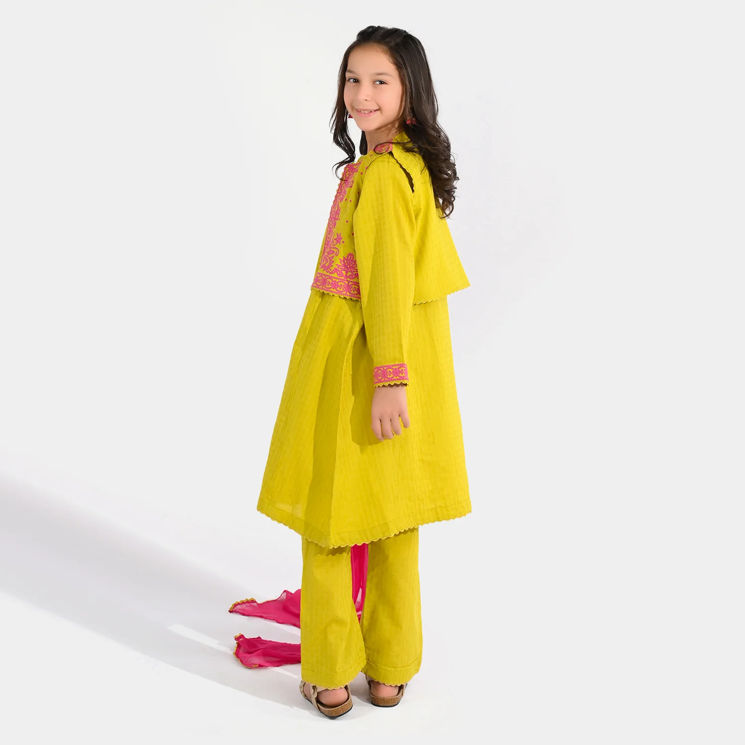 Girls Jacquard 3-Piece Suit (Khushyia) - Olive - Image 6
