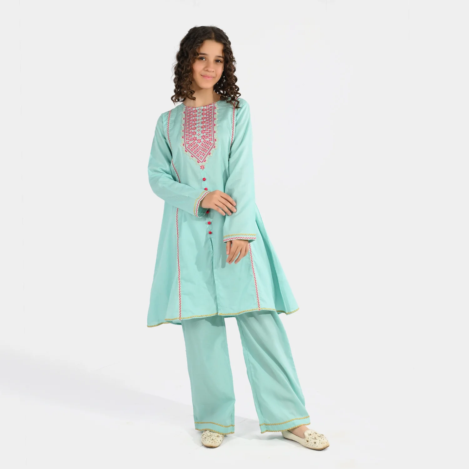 Teens Girls Jacquard Embroidered 2-Pc Set (Naqsh) - Mint Green - Image 3