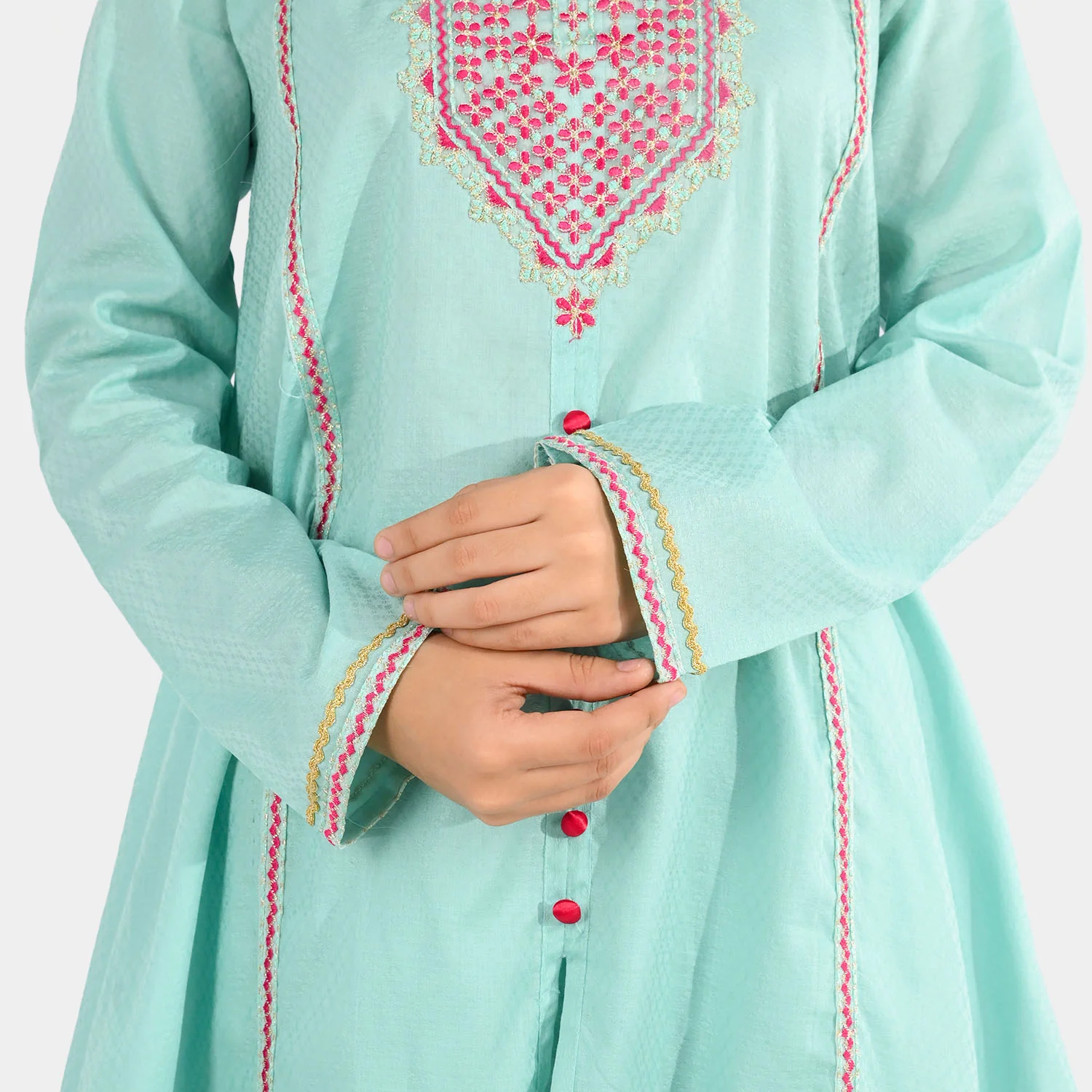 Teens Girls Jacquard Embroidered 2-Pc Set (Naqsh) - Mint Green - Image 4