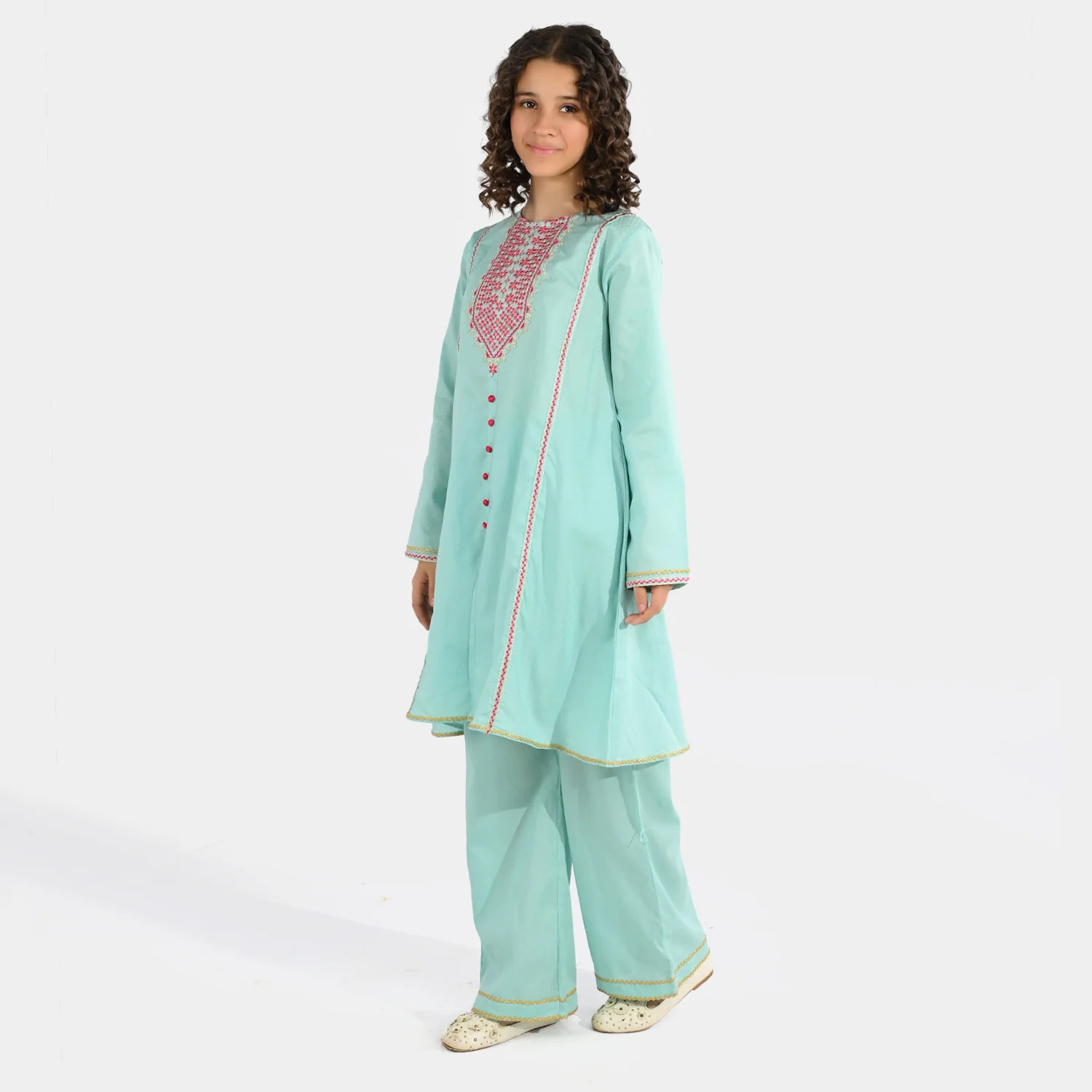 Teens Girls Jacquard Embroidered 2-Pc Set (Naqsh) - Mint Green - Image 5