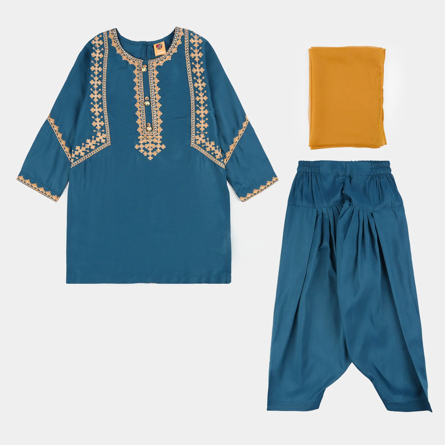 Teens Girls Poly Cambric 3-Piece Suit (Gul) - Teal Blue - Image 4