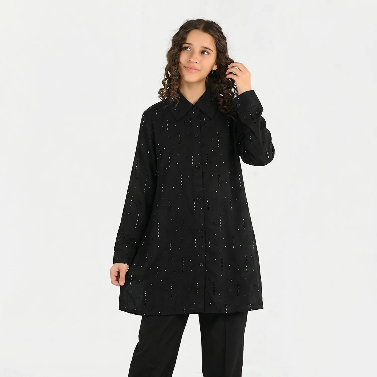 Teens Girls Poly Crinkle Casual Top ā Black