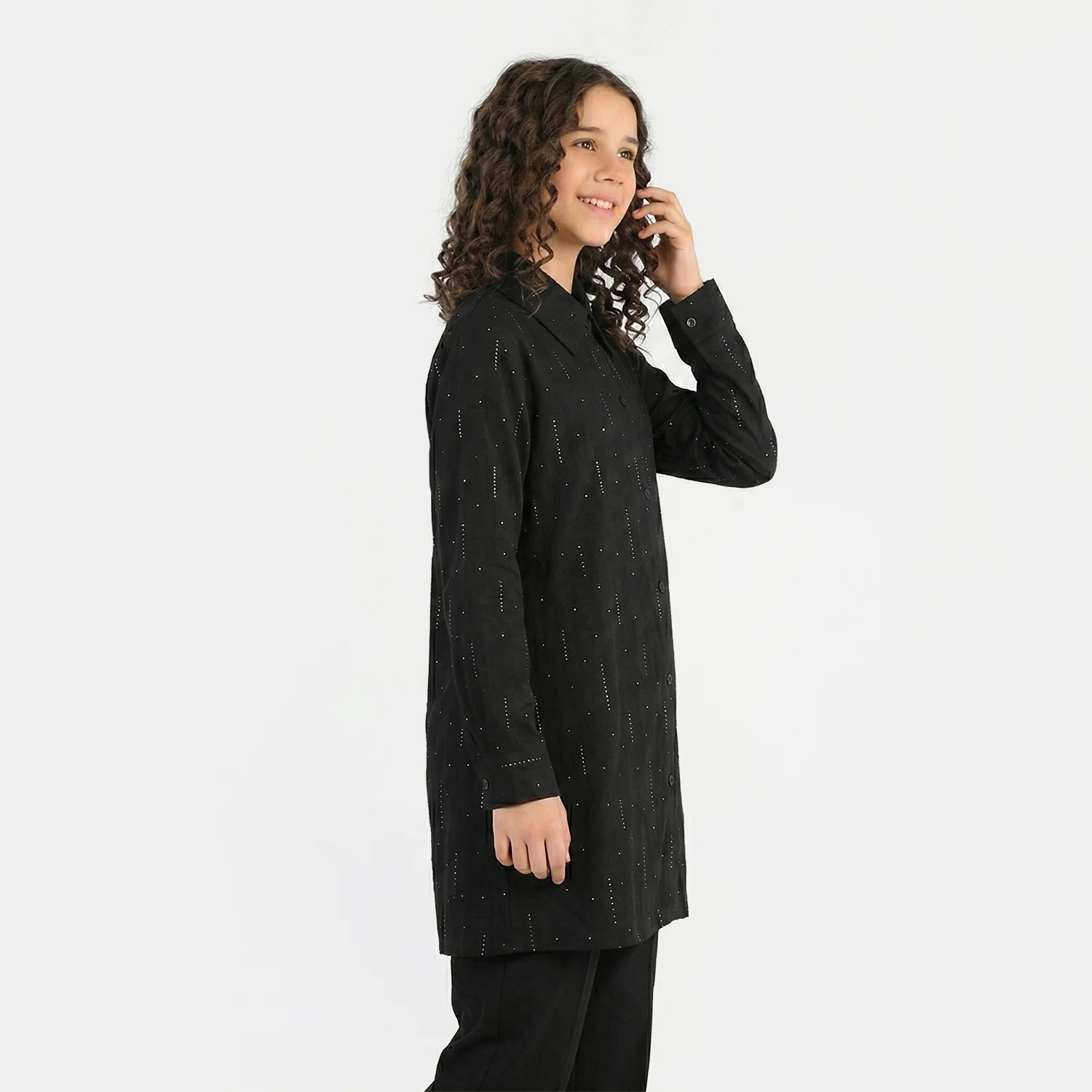 Teens Girls Poly Crinkle Casual Top ā Black - Image 2