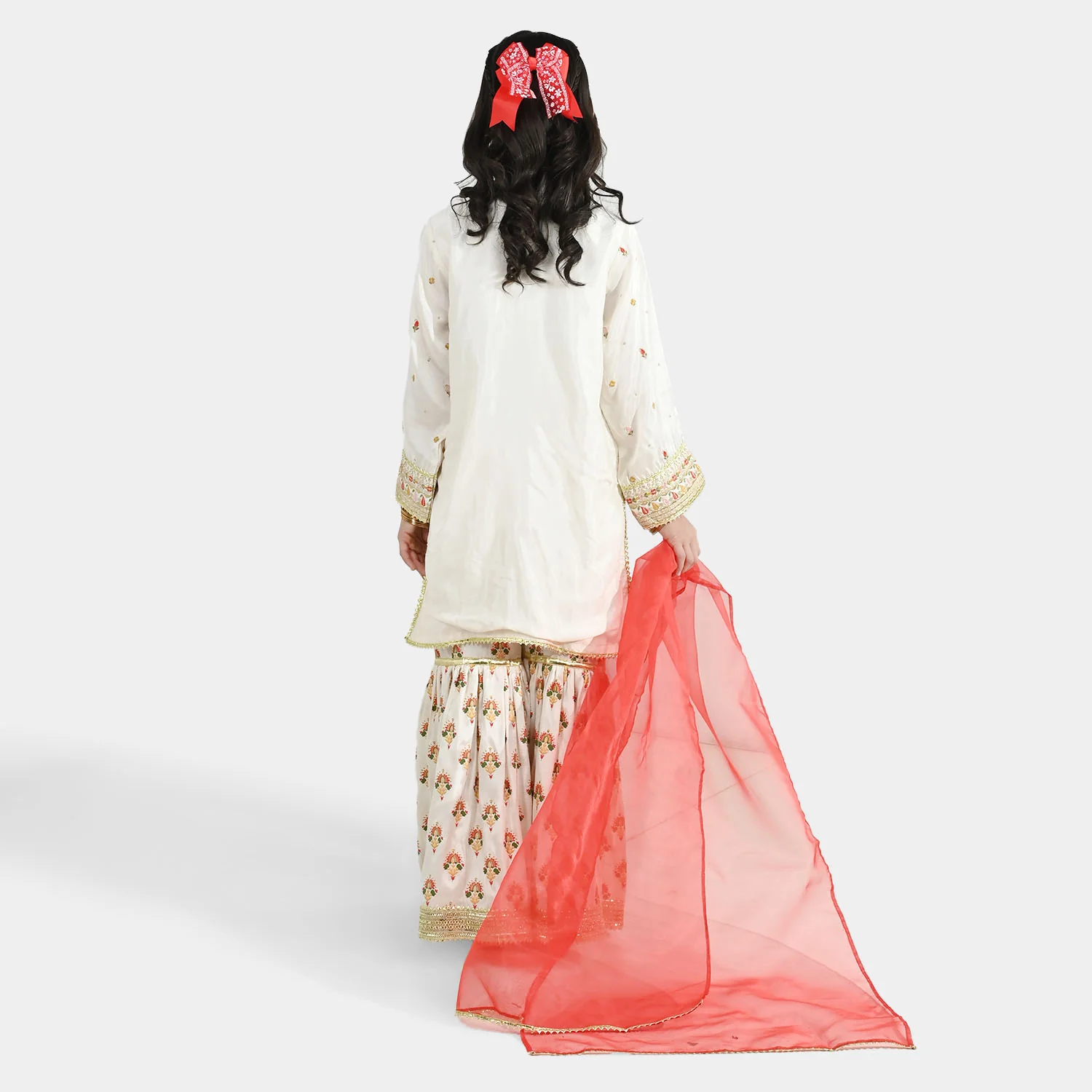Teens Girls Raw Silk 3-Pc Set (Mah Noor) - Off White - Image 10