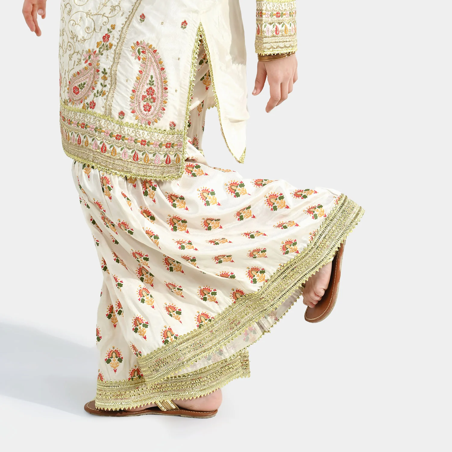 Teens Girls Raw Silk 3-Pc Set (Mah Noor) - Off White - Image 6