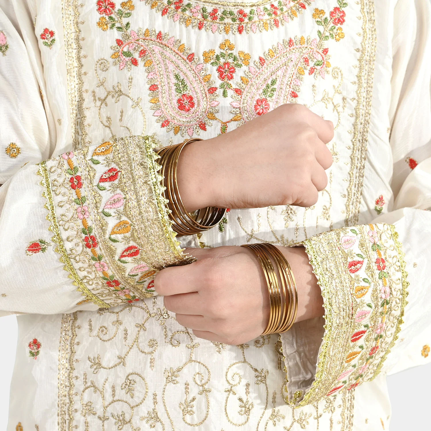 Teens Girls Raw Silk 3-Pc Set (Mah Noor) - Off White - Image 7