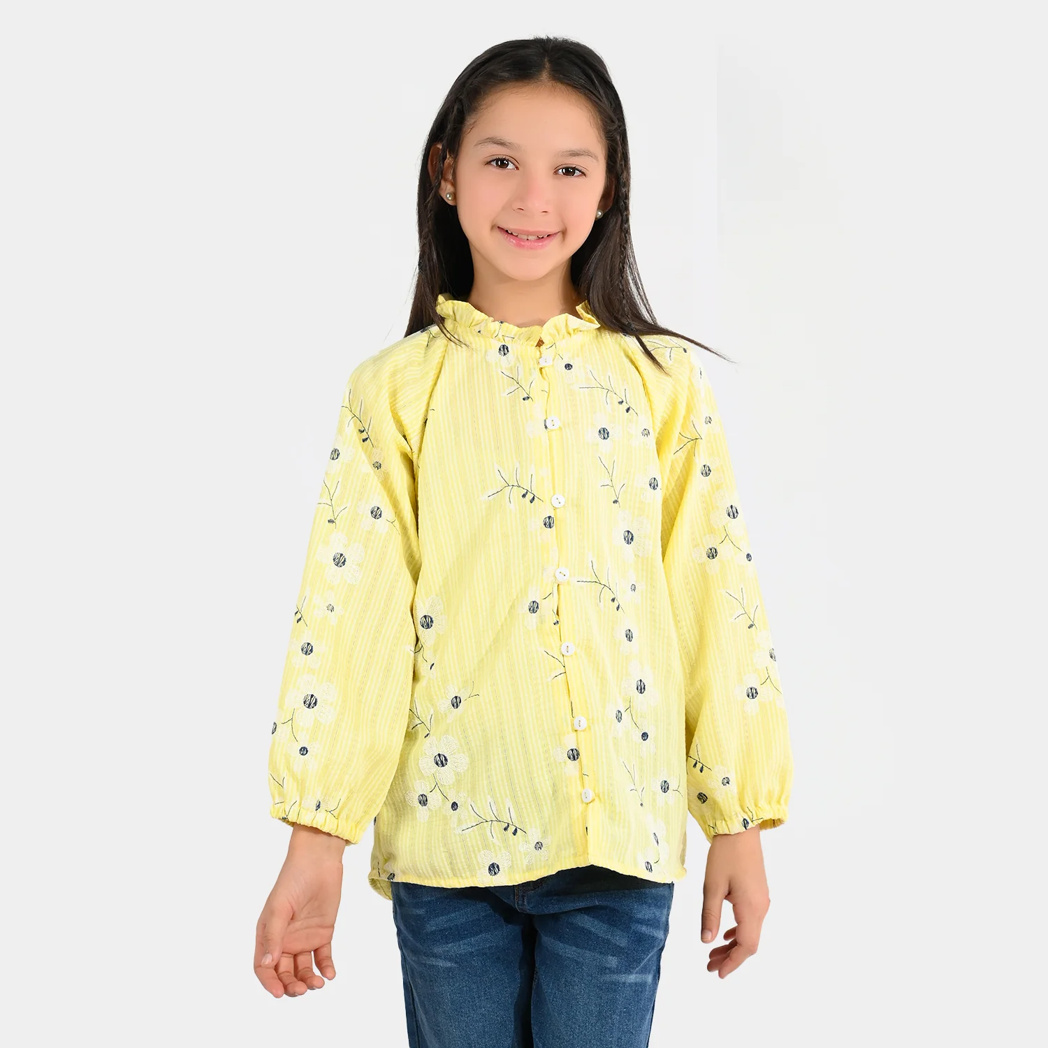 Teens Girls Seersucker Casual Top - Dusty Lemon Yellow