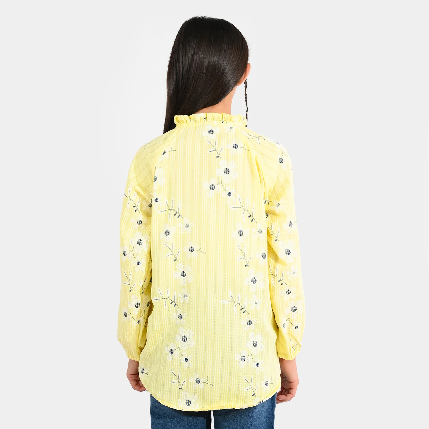 Teens Girls Seersucker Casual Top - Dusty Lemon Yellow - Image 5