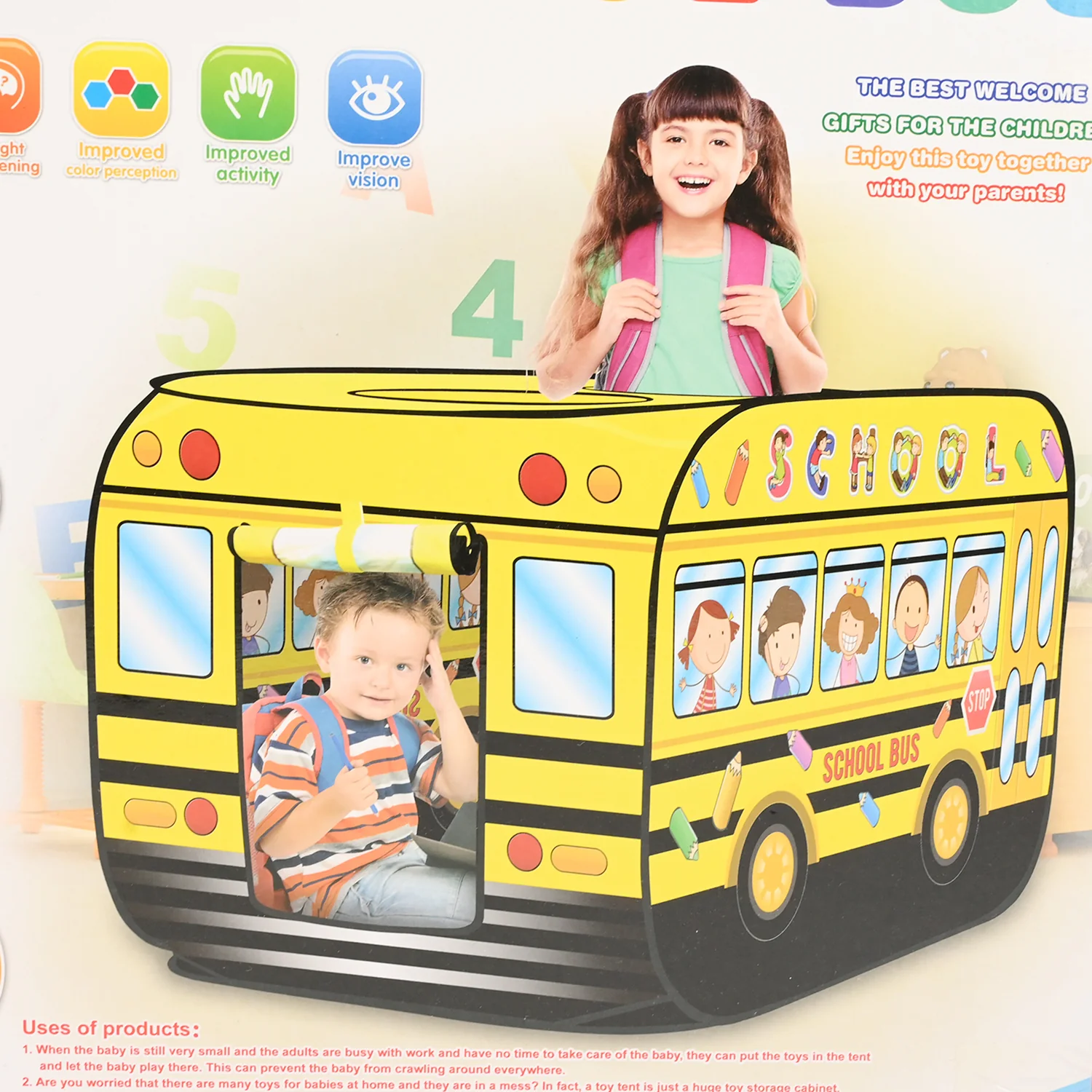 Kids' Pop-Up School Bus Play Tent - Image 2