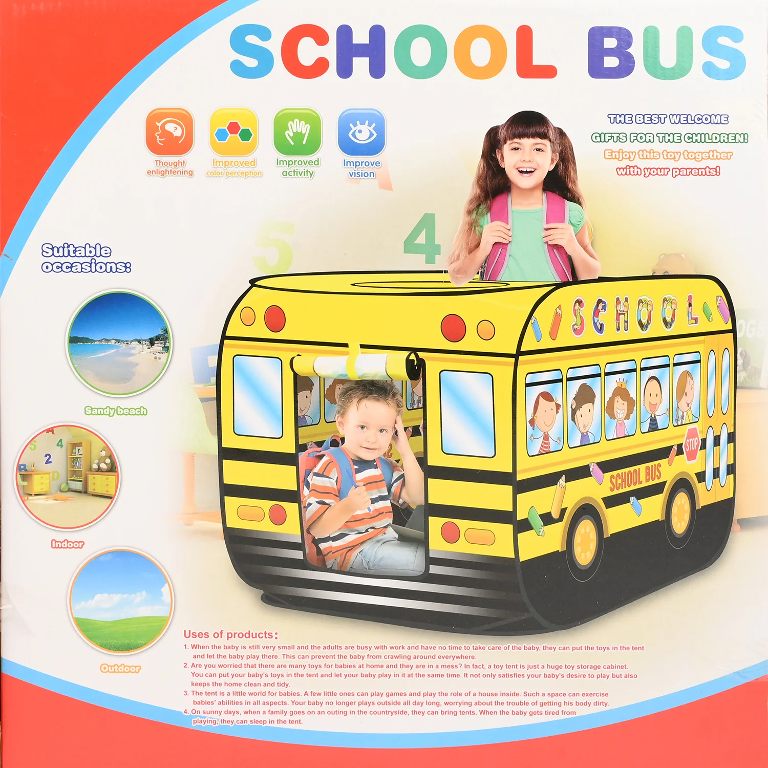 Kids' Pop-Up School Bus Play Tent - Image 5